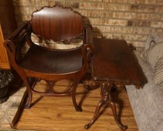 antique side chair, side table