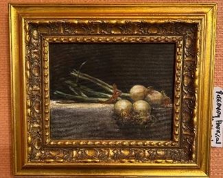 Still Life with Onions (based on original by Collins) - $400; oil on canvas by Rosemary Harrison