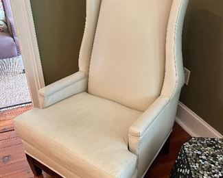 Global Views Modern Bonnet Chair in Ivory Leather - $500