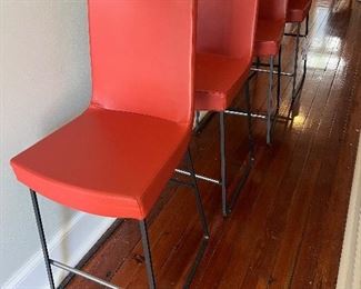 Four "Jim" Stools by Montis with Orange Leather - $150 each