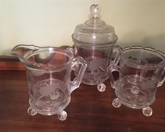 Acid etched serving set.