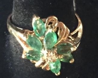 14 K Gold, Emerald and Diamonds.