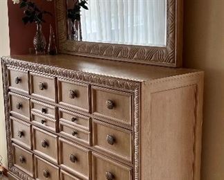 Item 13.                                                                                      
Jordan's furniture dresser with mirror                                                                            65" length x 20 1/2" width x 86" height.                               
41" height for mirror, and 45" height for dresser 
$800