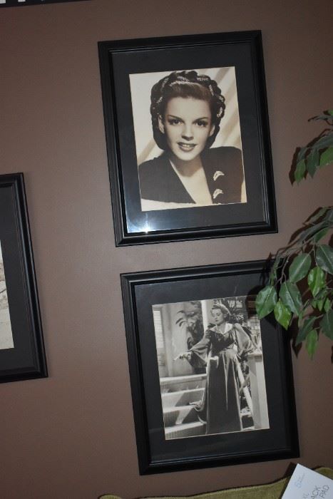 Vintage Black and White Framed Photographs of Hollywood Stars of the past like Judy Garland - many of these photographs many with authentic signatures