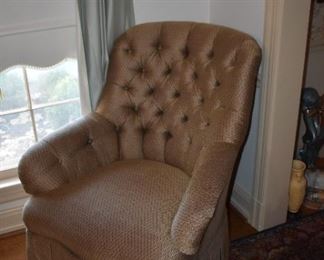 Vintage Upholstered Tufted back Skirted Lounge Armchair
