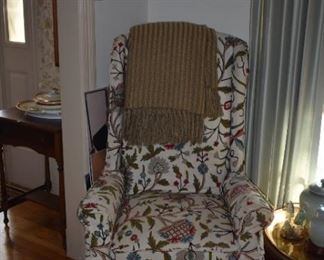 Queen Ann Floral Upholstered High Back Wing Back Chair