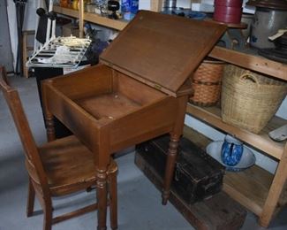 Antique School Master's Desk with Chair 