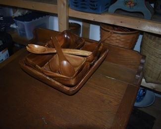 Wood Square Plates and Serving Spoons