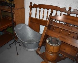 Antique Galvanized Metal Cowboy Brothel Bathtub Sit Down Hip Tub w/Backrest