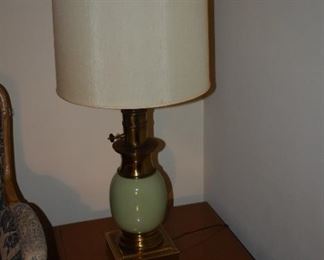 Stiffel Brass Table Lamp With Celadon Green Ostrich Egg Porcelain