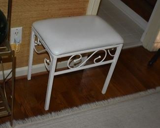 Vanity Bench with Padded Seat and Scrolled Accents - White