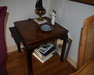 Parquetry Burl Top Table in the Chinese Style by Drexel Heritage