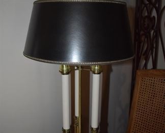 Vintage Stiffel French Bouillotte 3 Light Brass Table Lamp  Black Shade
