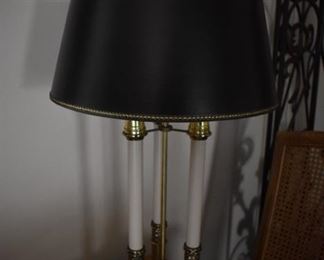 Vintage Stiffel French Bouillotte 3 Light Brass Table Lamp Original Black Shade