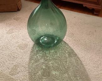 Vintage Large Farmhouse Green Glass Wine Tear Drop Carboy Jug