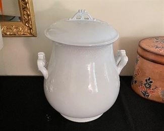 White Ironstone Chamber Pot / Slop Jar with Lid