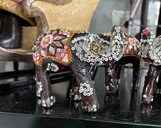 Set of 3 Good Luck Mosaic Black Elephants 