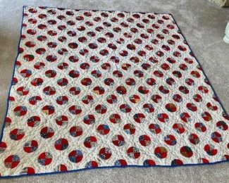 Hand Quilted and Hand Appliquéd Antique Quilt.  Binding is good, few small stains, feedback backing.  Measures: 72 1/2” x 65 1/2” (006)