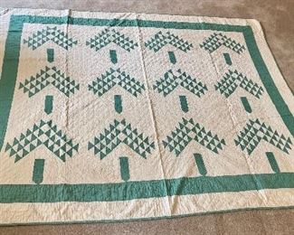 …Hand Quilted Tree of Life Quilt.  Some small stains, binding good.  Measures: 67” x 77” (012)