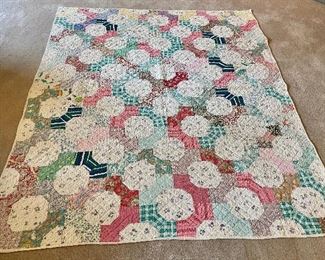 Bow Tie - Snowball Quilt.  Machine Quilted, vintage topper, Binding worn.  Measures: 76” x 64 1/2” (019)