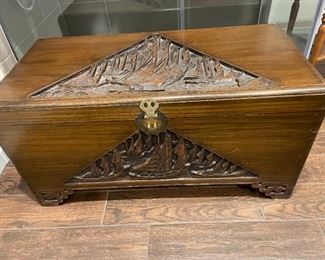 One of several Asian carved storage chests.