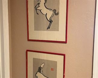 Woodblock horses