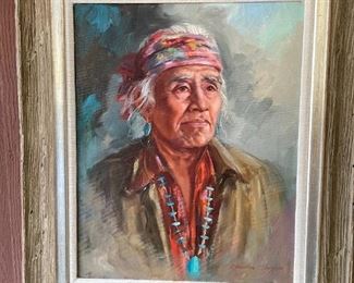 Claudine Morrow oil on canvas portrait of a medicine man.