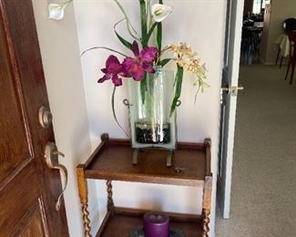 English oak tea cart with barley twist legs
