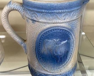 Blue and Grey Cow Themed Pottery Pitcher