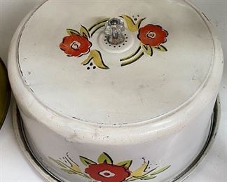 Old Glass Knob and Painted Metal Cake Cover