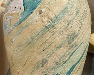 Old Marbleized North Carolina Pottery Vase with Yellowware Interior