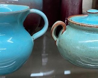 Cole Pottery Blue Creamer and Sugar