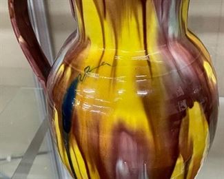 Large Multi Color Cole Pottery Pitcher
