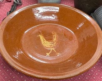 Large 1970's Jugtown Pie Plate with Chicken Decoration
