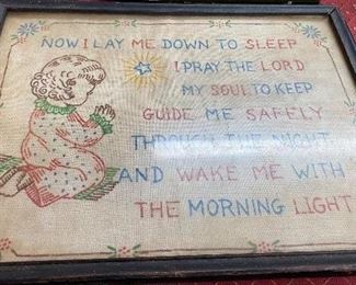 Old Needlepoint Framed Prayer