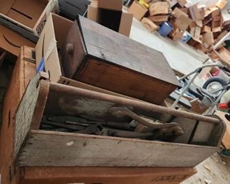 primitive tool box with tools