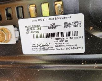 2017 Cub Cadet, starts, runs and mows great, 