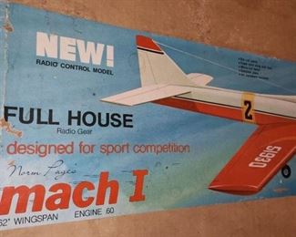 vintage Mach I airplane model, appears to be intact, by Midwest Products, for remote control flying
