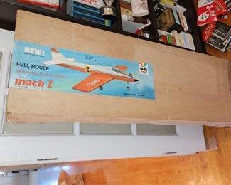 vintage Mach I airplane model, appears to be intact, by Midwest Products, for remote control flying