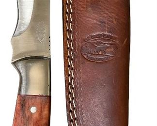 CFK Cutlery Co Handmade Knives Coral Colored Handle w Leather Embossed Sheath 