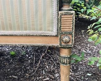 Detail
Jansen
Louis XVI style bergere
seafoam & gold striped silk & gingham back w/ down filled cushion mid 20th c
stamped 
25.5”d x 24”w x 34”h   seat 18”h 
$2000