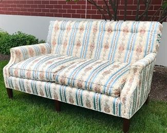 Hepplewhite inspired sofa
striped & floral upholstery 
tight back with down cushions 
58” x 34” x 32” h

$800
