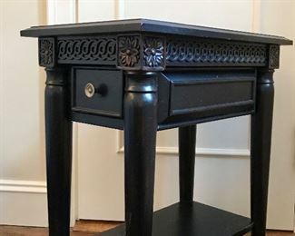 Walter E Smithe 
carved side table with shelf & drawer as is, small loss to finish                                     14” x 22” x 25.5” h

$250