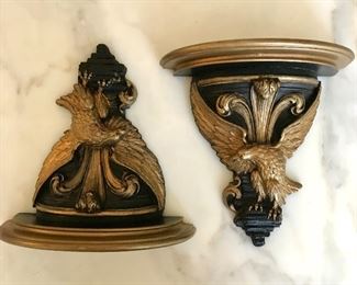 Syroco Wood 
pair parcel gilt wall brackets w/eagles
SOLD
