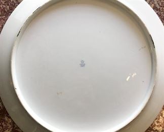 Sevres porcelain platter
ivory/yellow ground
hand painted/gilt laurel leaf & ivy border, blue double L stamp for 1824, gilder mark & incised designer marks, 13.75“ diam

$1000