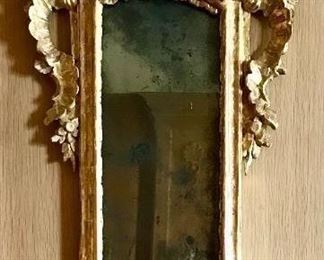 Pair 18th c Italian carved & giltwood  framed mirrors, original mirrors, minor gilt loss
30” x 14.75”

$3500
