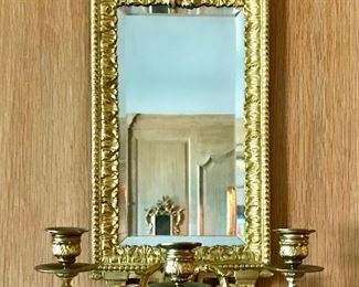 Pair 19th c 3-candlesticks bronze mirrored sconces, Continental 
11.5” x 6.5” x 22”h
SOLD
