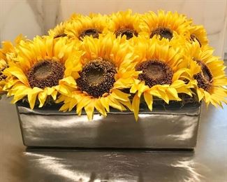 UCI Unlimited Container
pair silvered porcelain planters with faux sunflowers
each 4”d x 12”l x 8”h

$150
