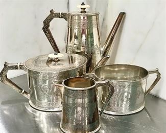Elkington & Co Silver plate  #8023
4 piece coffee/tea service monogrammed
missing sugar lid

$500
