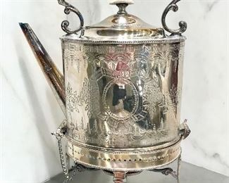 Silver plate kettle on tilt stand
chased & pierced
Early 20th c
$300